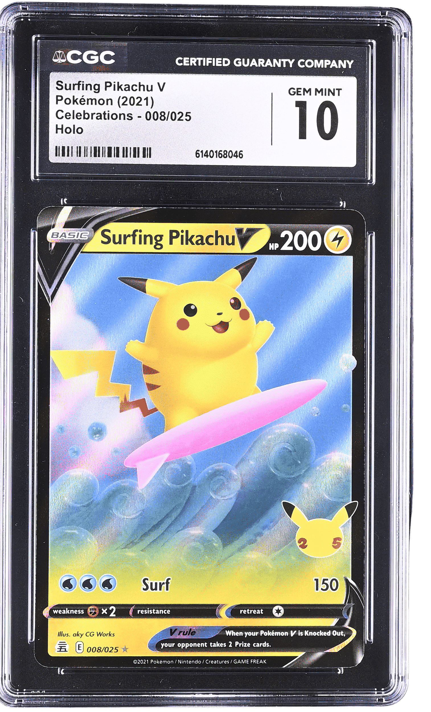 surfing pokemon card TCG Celebrations 08/25 Pikachu V (Half Art) Photos are ours of our stock. Water Fun Surfing Pikachu 392/SM-P